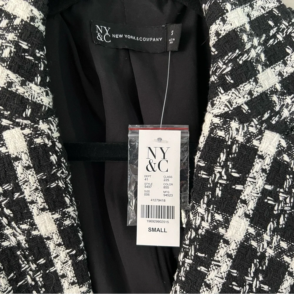 NWT New York & Company Black & White Tweed Boyfriend Blazer - Picture 9 of 10
